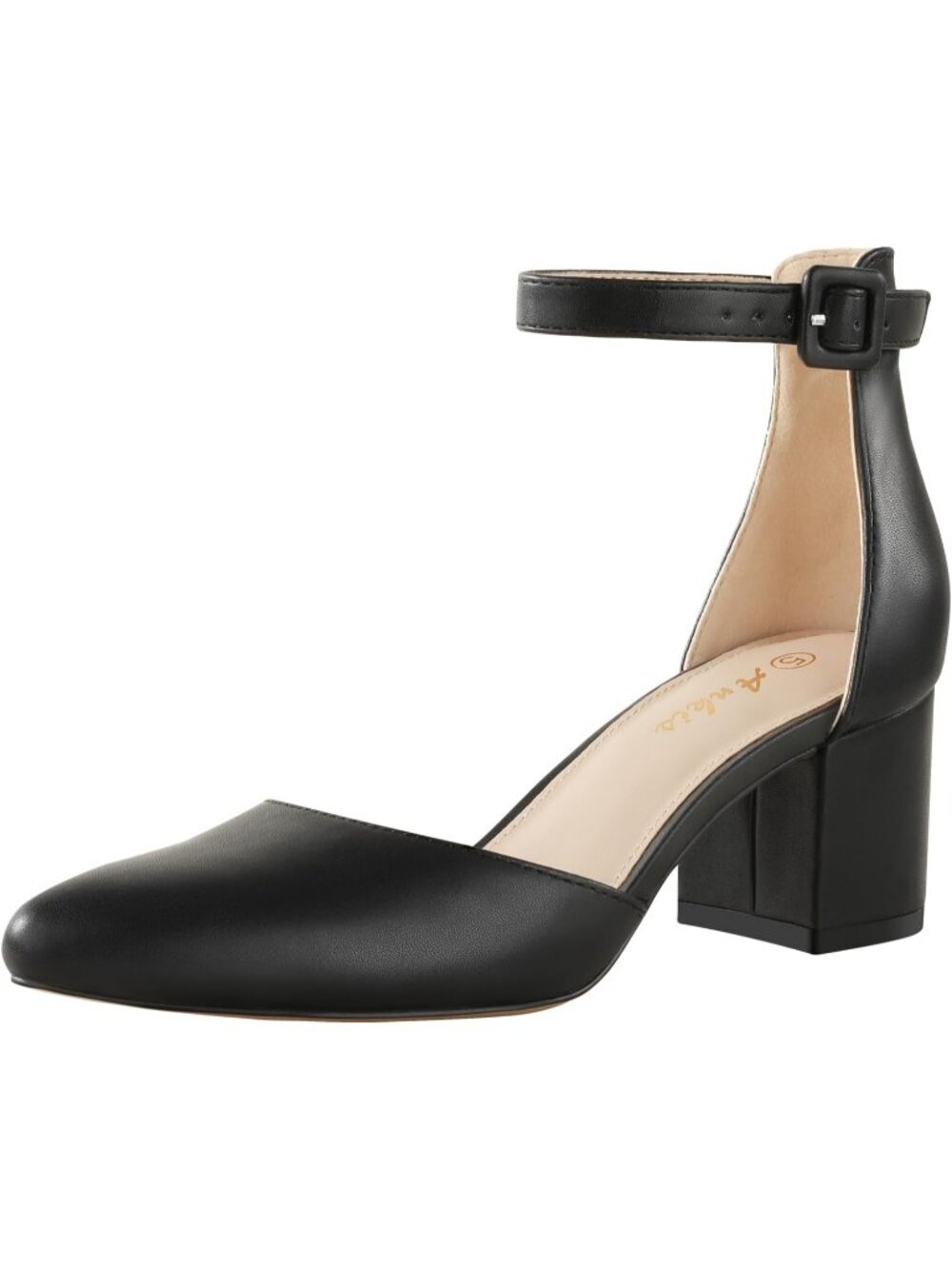 Ankis Women's Black Pu Polyurethane Pointed Toe Low Block Chunky Heels 2.25 In